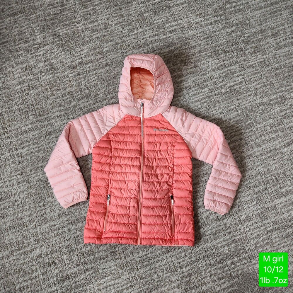 Columbia youth puffer hooded jacket pinks size M 10/12